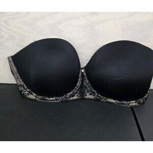 Torrid Strapless Bra Women's SZ 40DDD Black Wireless Lace Rubber Missing Straps